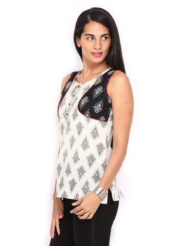 Anouk Women White &amp; Black Printed Kurti