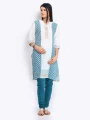 Anouk Women White &amp; Blue Printed Churidar Kurta