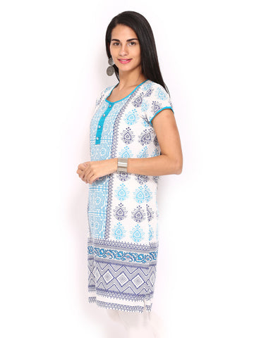 Anouk Women White &amp; Blue Printed Kurta