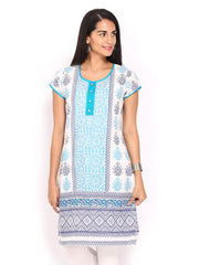 Anouk Women White &amp; Blue Printed Kurta