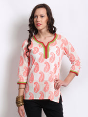 Anouk Women White &amp; Neon Orange Printed Kurti