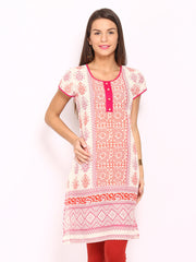 Anouk Women White &amp; Orange Printed Kurta