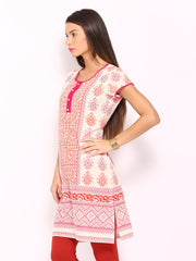 Anouk Women White &amp; Orange Printed Kurta