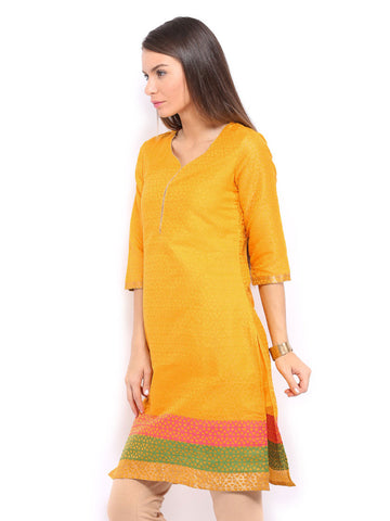 Anouk Women Yellow Chanderi Jacquard Kurta