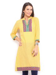 Anouk Women Yellow Dobby Cotton Kurta