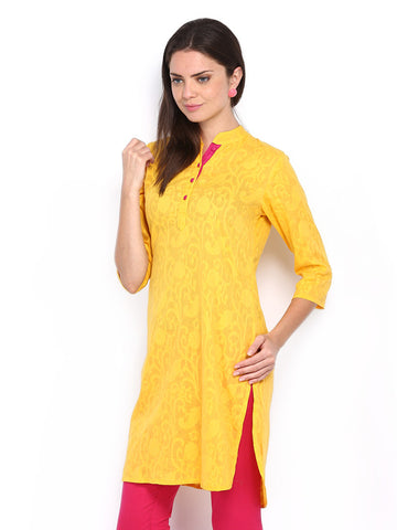 Anouk Women Yellow Jacquard Kurta
