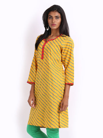 Anouk Women Yellow Lehariya Printed Kurta
