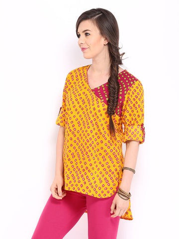 Anouk Women Yellow Printed Kurti
