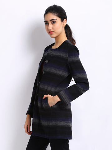 Arrow Woman Black &amp; Grey Striped Coat