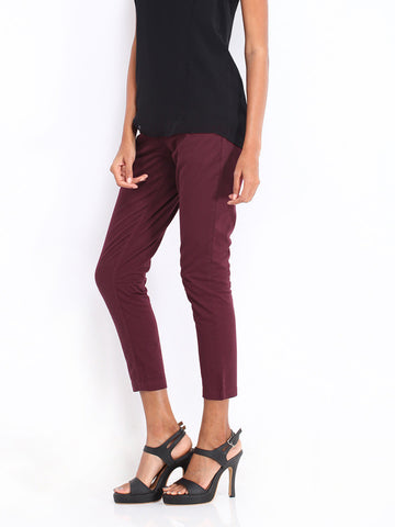 Arrow Woman Burgundy Slim Fit Cropped Trousers