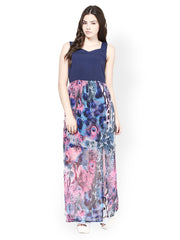 Athena Navy &amp; Pink Printed Maxi Dress