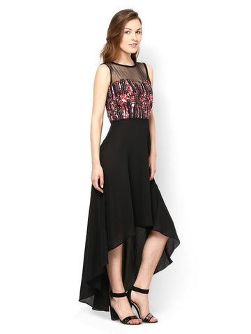 Athena Red &amp; Black Printed High-Low Dress