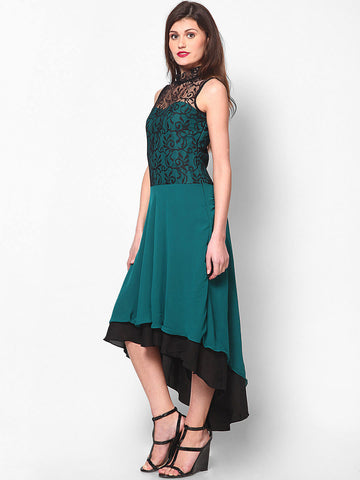 Athena Teal Green &amp; Black High Low Dress
