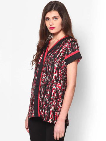 Athena Women Red &amp; Black Printed Top