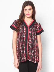 Athena Women Red &amp; Black Printed Top