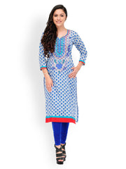 Aujjessa Women Blue &amp; White Printed Kurta