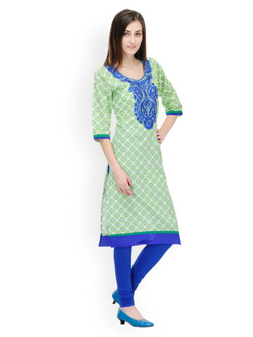 Aujjessa Women Green &amp; Blue Printed Kurta