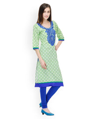 Aujjessa Women Green &amp; Blue Printed Kurta