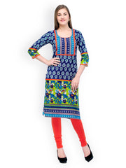 Aujjessa Women Blue Printed Kurta