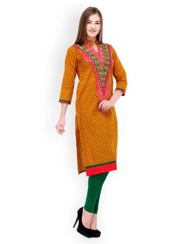 Aujjessa Women Rust Orange Embroidered Kurta