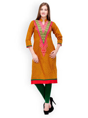 Aujjessa Women Rust Orange Embroidered Kurta