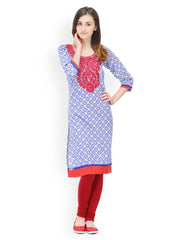 Aujjessa Women White &amp; Blue Printed Kurta