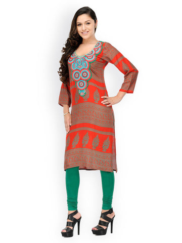 Aujjessa Women Red Printed Kurta