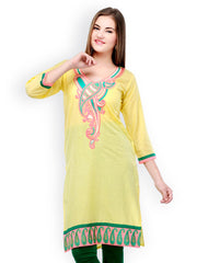Aujjessa Women Yellow Embroidered Kurta