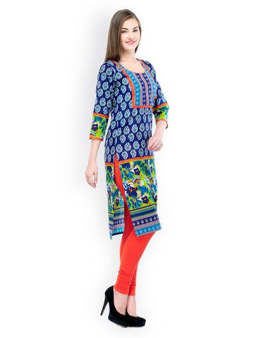 Aujjessa Women Blue Printed Kurta