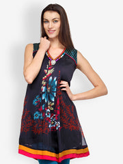 Aujjessa Women Navy Blue Printed Kurta