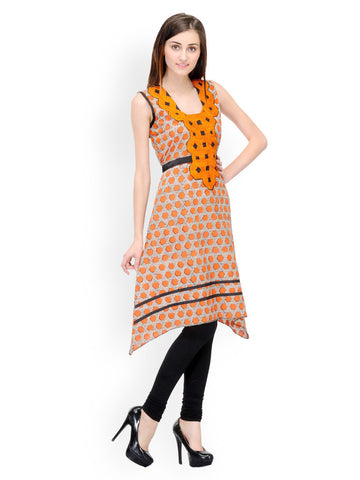 Aujjessa Women Orange Printed Kurta