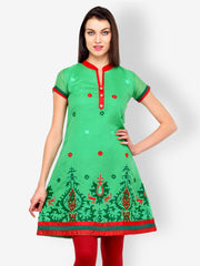Aujjessa Women Green Embroidered Kurta