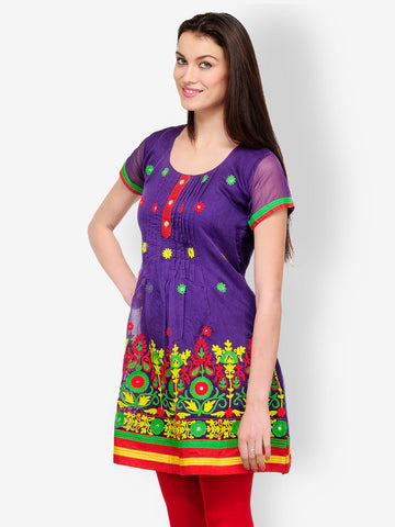Aujjessa Women Purple Embroidered Kurta