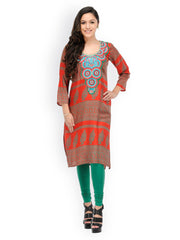 Aujjessa Women Red Printed Kurta