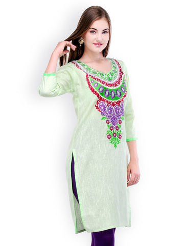 Aujjessa Women Green Embroidered Kurta
