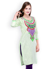 Aujjessa Women Green Embroidered Kurta