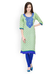 Aujjessa Women Green &amp; Blue Printed Kurta