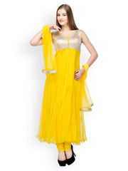 Aujjessa Women Yellow Net Anarkali Salwar Suit