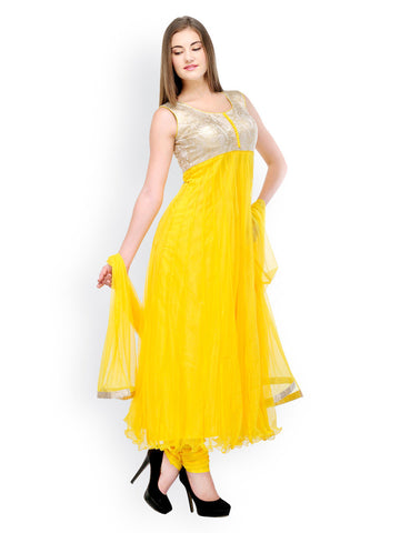 Aujjessa Women Yellow Net Anarkali Salwar Suit
