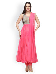 Aujjessa Women Pink Embroidered Anarkali Churidar Kurta with Dupatta