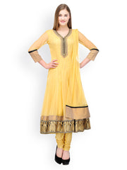 Aujjessa Women Yellow Net Anarkali Salwar Suit