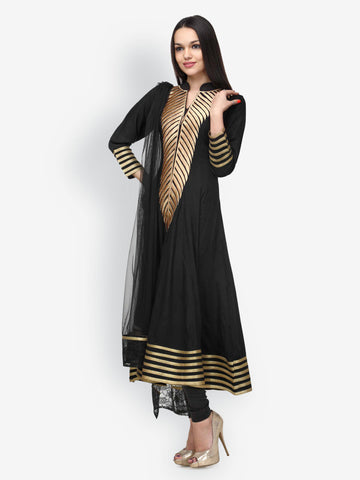 Aujjessa Women Black Embroidered Anarkali Salwar Suit With Dupatta