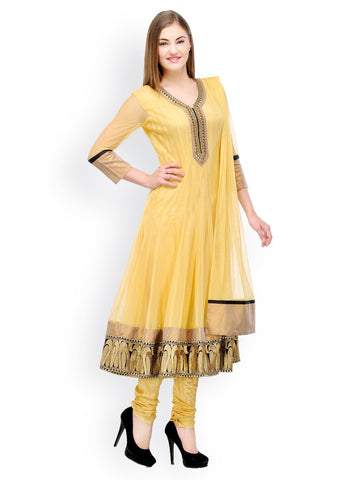 Aujjessa Women Yellow Net Anarkali Salwar Suit