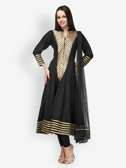 Aujjessa Women Black Embroidered Anarkali Salwar Suit With Dupatta