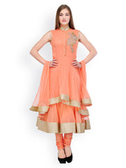 Aujjessa Women Peach Coloured Net Anarkali Salwar Suit