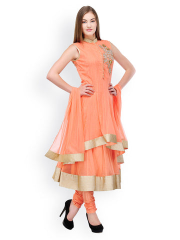 Aujjessa Women Peach Coloured Net Anarkali Salwar Suit