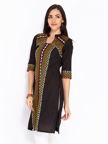Aurelia Women Black Dobby Kurta