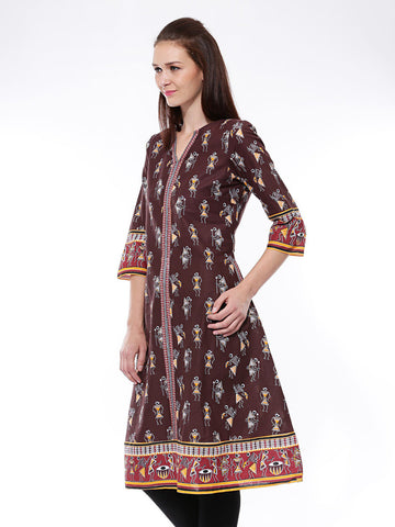 Aurelia Women Brown Tribal Print Kurta