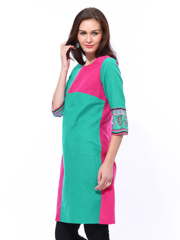 Aurelia Women Green &amp; Pink Kurta