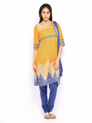 Aurelia Women Mustard Yellow &amp; Blue Churidar Kurta with Dupatta